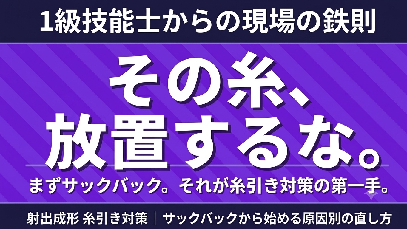 射出成形の糸引き対策。サックバックから始める原因別の優先順位を解説するイメージ画像。